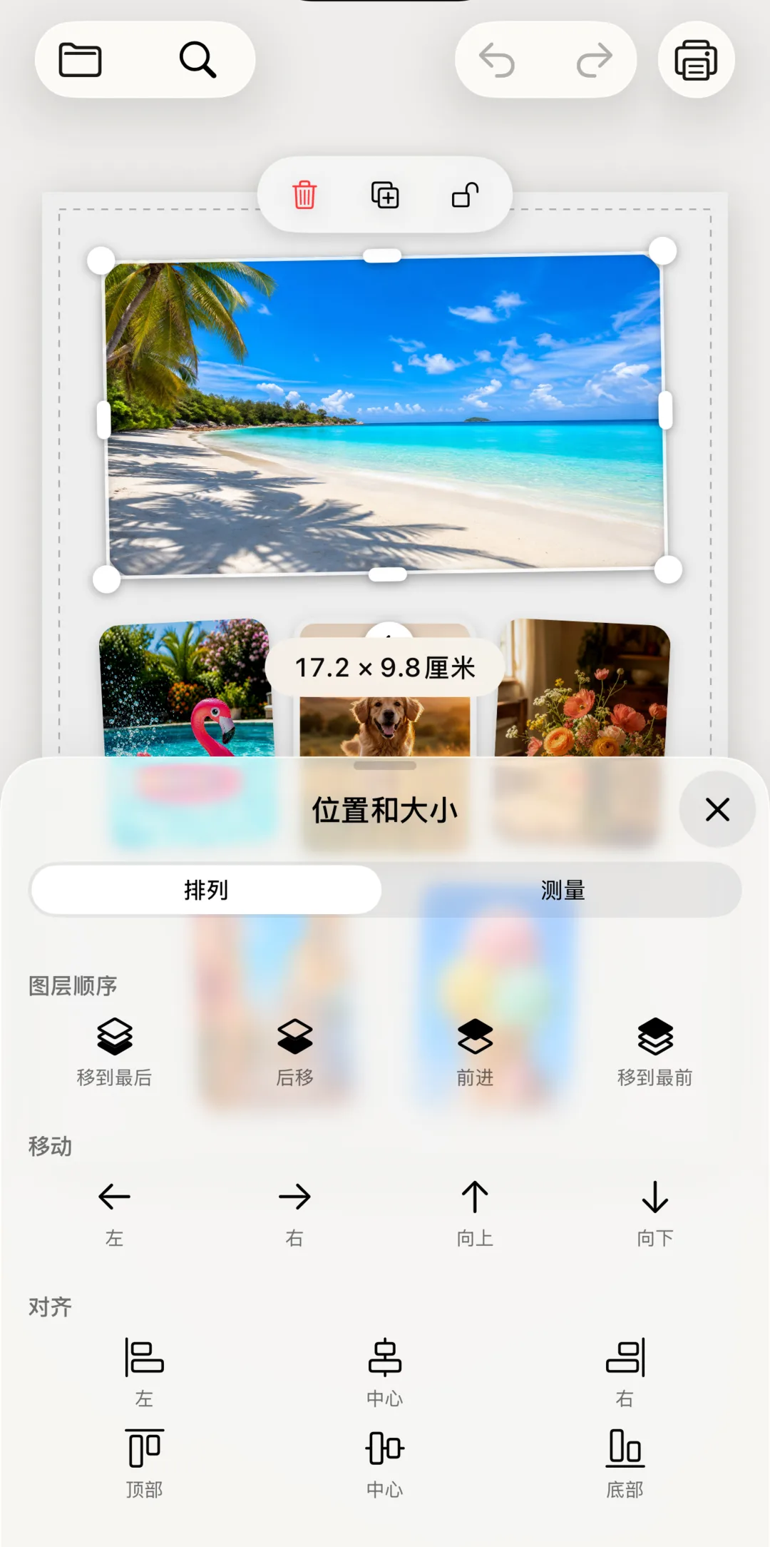 照片正在调整大小,画面显示准确尺寸